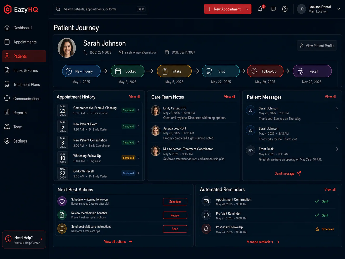 EazyHQ patient engagement journey workspace